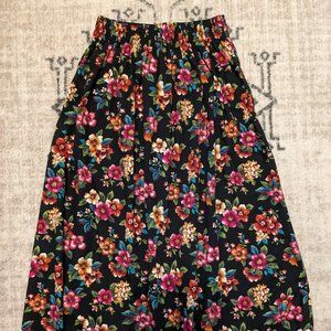 Dark Floral Button Front Maxi Skirt